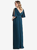 Rear View Thumbnail - Atlantic Blue Flutter Bell Sleeve Empire Maternity Dress