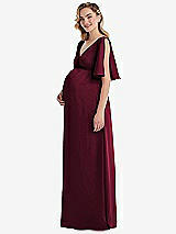Side View Thumbnail - Cabernet Flutter Bell Sleeve Empire Maternity Dress