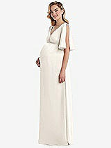 Side View Thumbnail - Ivory Flutter Bell Sleeve Empire Maternity Dress