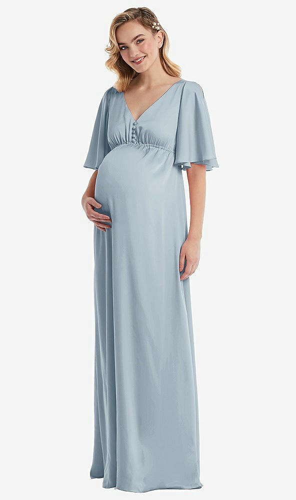 Front View - Mist Flutter Bell Sleeve Empire Maternity Dress