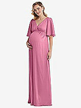 Front View Thumbnail - Orchid Pink Flutter Bell Sleeve Empire Maternity Dress