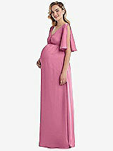 Side View Thumbnail - Orchid Pink Flutter Bell Sleeve Empire Maternity Dress