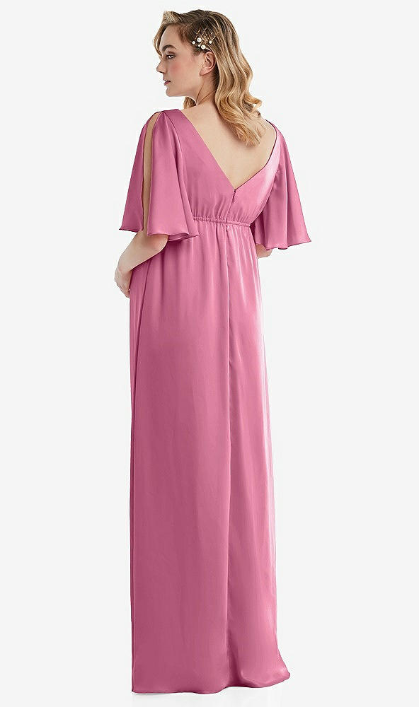 Back View - Orchid Pink Flutter Bell Sleeve Empire Maternity Dress