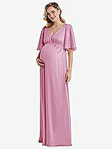 Front View Thumbnail - Powder Pink Flutter Bell Sleeve Empire Maternity Dress