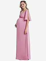 Side View Thumbnail - Powder Pink Flutter Bell Sleeve Empire Maternity Dress