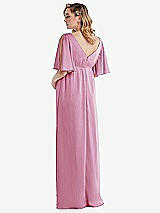 Rear View Thumbnail - Powder Pink Flutter Bell Sleeve Empire Maternity Dress