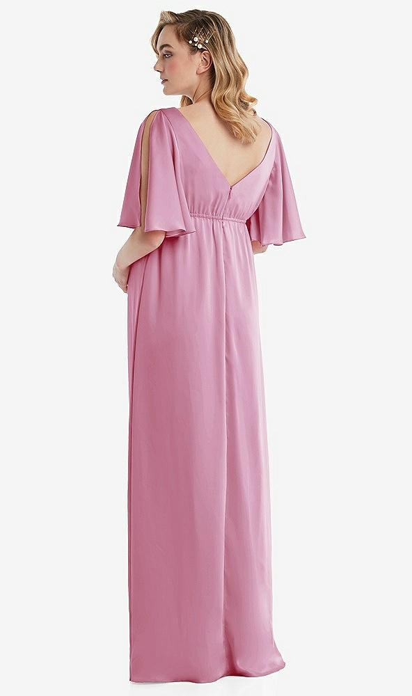 Back View - Powder Pink Flutter Bell Sleeve Empire Maternity Dress