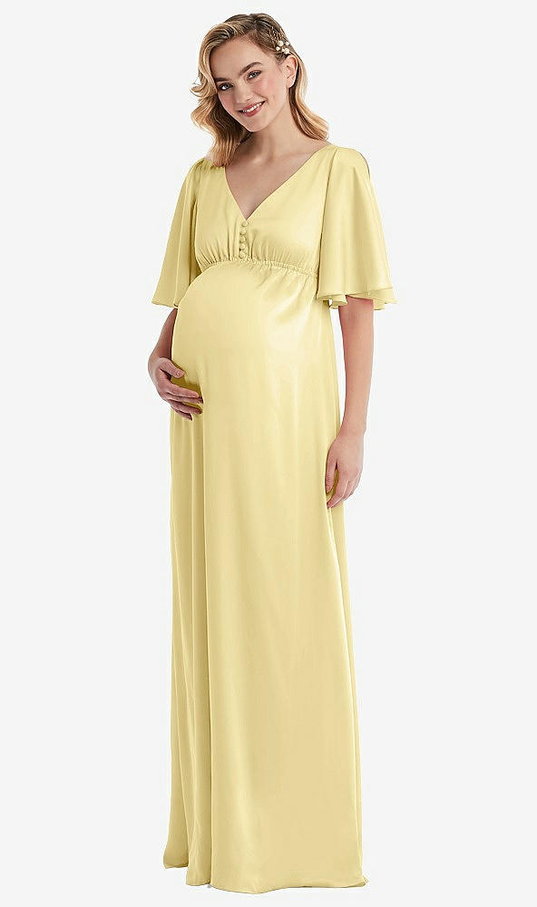Front View - Pale Yellow Flutter Bell Sleeve Empire Maternity Dress