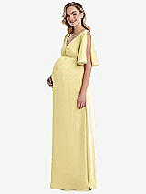 Side View Thumbnail - Pale Yellow Flutter Bell Sleeve Empire Maternity Dress