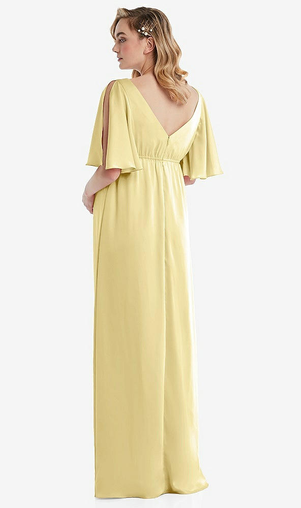 Back View - Pale Yellow Flutter Bell Sleeve Empire Maternity Dress