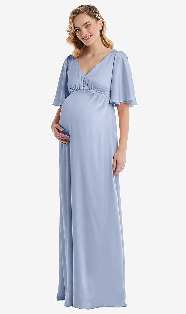 Front View - Sky Blue Flutter Bell Sleeve Empire Maternity Dress