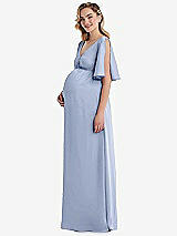 Side View Thumbnail - Sky Blue Flutter Bell Sleeve Empire Maternity Dress