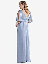 Rear View Thumbnail - Sky Blue Flutter Bell Sleeve Empire Maternity Dress