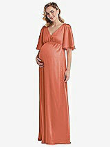 Front View Thumbnail - Terracotta Copper Flutter Bell Sleeve Empire Maternity Dress