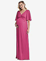 Front View Thumbnail - Tea Rose Flutter Bell Sleeve Empire Maternity Dress