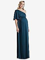 Front View Thumbnail - Atlantic Blue One-Shoulder Flutter Sleeve Maternity Dress
