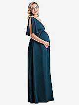 Side View Thumbnail - Atlantic Blue One-Shoulder Flutter Sleeve Maternity Dress