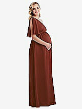 Side View Thumbnail - Auburn Moon One-Shoulder Flutter Sleeve Maternity Dress