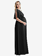 Side View Thumbnail - Black One-Shoulder Flutter Sleeve Maternity Dress
