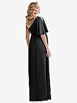 Rear View Thumbnail - Black One-Shoulder Flutter Sleeve Maternity Dress