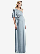 Front View Thumbnail - Mist One-Shoulder Flutter Sleeve Maternity Dress