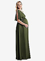 Side View Thumbnail - Olive Green One-Shoulder Flutter Sleeve Maternity Dress