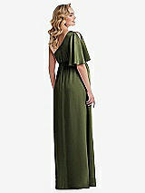 Rear View Thumbnail - Olive Green One-Shoulder Flutter Sleeve Maternity Dress