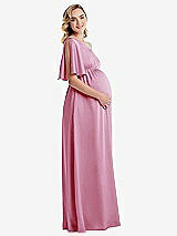Side View Thumbnail - Powder Pink One-Shoulder Flutter Sleeve Maternity Dress