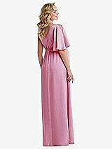 Rear View Thumbnail - Powder Pink One-Shoulder Flutter Sleeve Maternity Dress