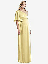 Front View Thumbnail - Pale Yellow One-Shoulder Flutter Sleeve Maternity Dress