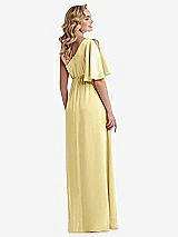 Rear View Thumbnail - Pale Yellow One-Shoulder Flutter Sleeve Maternity Dress