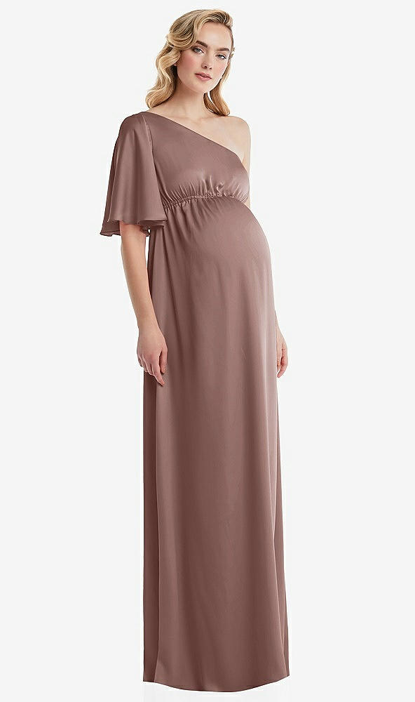 Front View - Sienna One-Shoulder Flutter Sleeve Maternity Dress