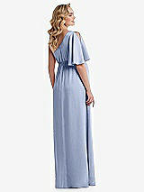 Rear View Thumbnail - Sky Blue One-Shoulder Flutter Sleeve Maternity Dress