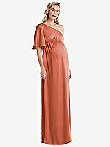 Front View Thumbnail - Terracotta Copper One-Shoulder Flutter Sleeve Maternity Dress