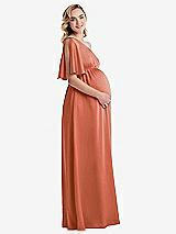 Side View Thumbnail - Terracotta Copper One-Shoulder Flutter Sleeve Maternity Dress