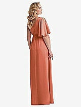 Rear View Thumbnail - Terracotta Copper One-Shoulder Flutter Sleeve Maternity Dress