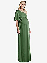 Front View Thumbnail - Vineyard Green One-Shoulder Flutter Sleeve Maternity Dress