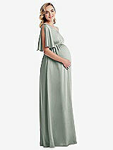 Side View Thumbnail - Willow Green One-Shoulder Flutter Sleeve Maternity Dress