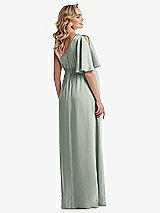 Rear View Thumbnail - Willow Green One-Shoulder Flutter Sleeve Maternity Dress