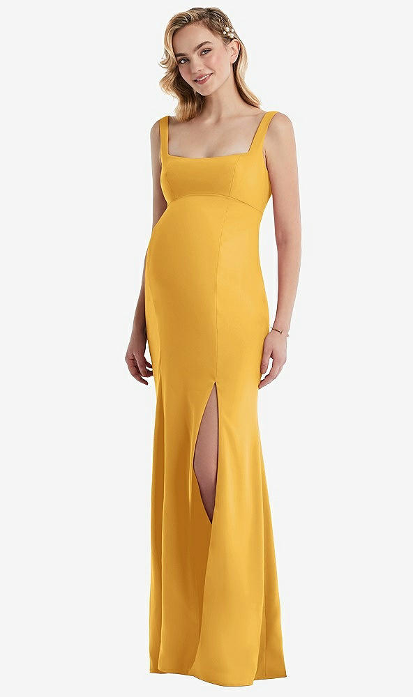 Front View - NYC Yellow Wide Strap Square Neck Maternity Trumpet Gown