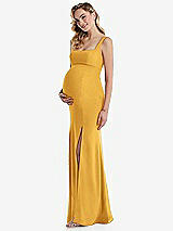 Side View Thumbnail - NYC Yellow Wide Strap Square Neck Maternity Trumpet Gown