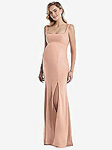 Front View Thumbnail - Pale Peach Wide Strap Square Neck Maternity Trumpet Gown