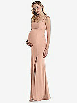 Side View Thumbnail - Pale Peach Wide Strap Square Neck Maternity Trumpet Gown