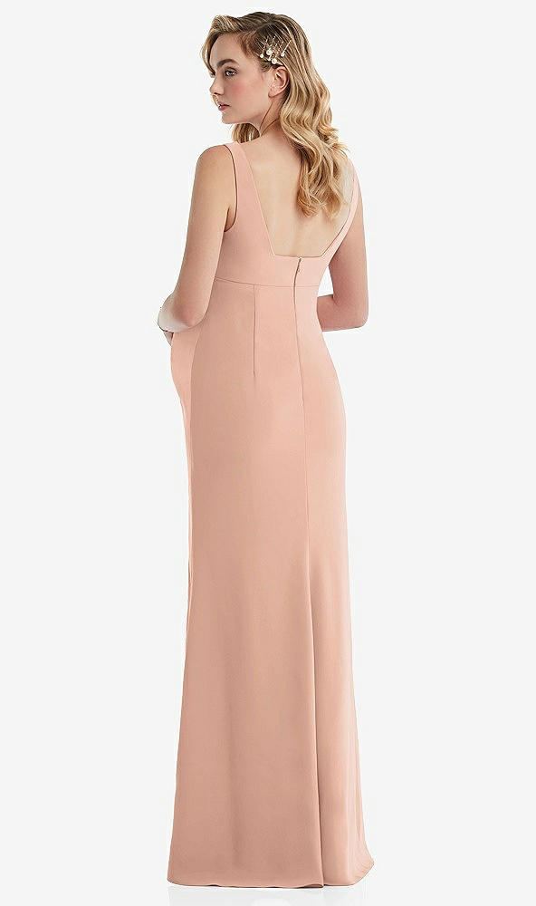 Back View - Pale Peach Wide Strap Square Neck Maternity Trumpet Gown