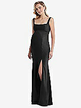 Front View Thumbnail - Black Wide Strap Square Neck Maternity Trumpet Gown