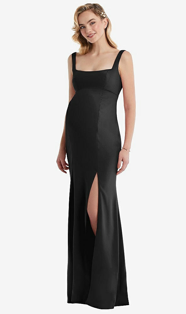 Front View - Black Wide Strap Square Neck Maternity Trumpet Gown