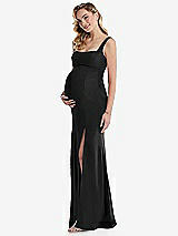 Side View Thumbnail - Black Wide Strap Square Neck Maternity Trumpet Gown
