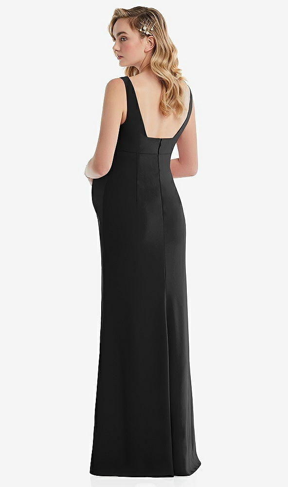 Back View - Black Wide Strap Square Neck Maternity Trumpet Gown