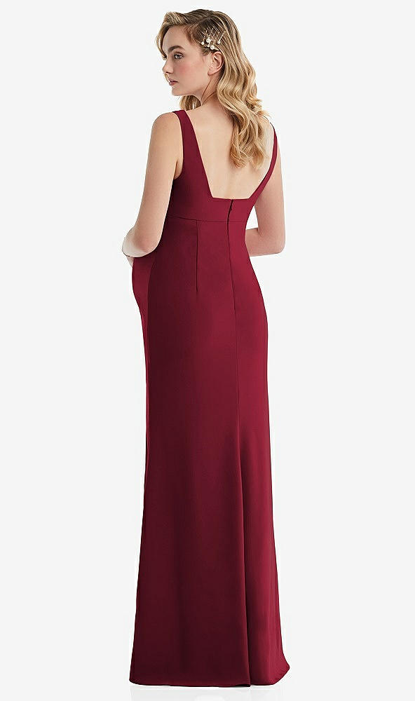 Back View - Burgundy Wide Strap Square Neck Maternity Trumpet Gown