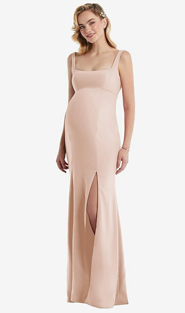 Front View - Cameo Wide Strap Square Neck Maternity Trumpet Gown